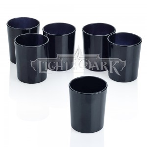 Black Glass Round  Votive Candle Holders Set of 12   